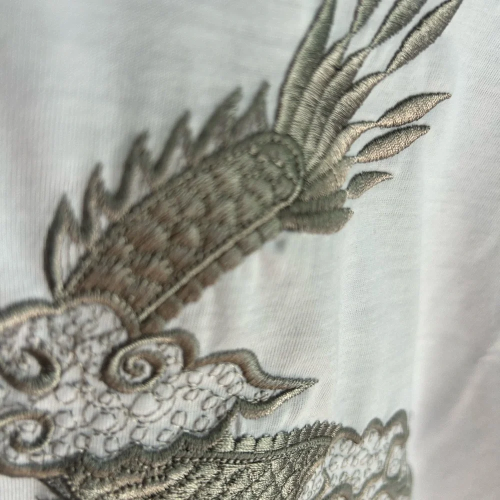 Vietnam Dragon Embroidered T-Shirt White Cotton Graphic Tee Men’s 3XL Travel - Picture 7 of 11